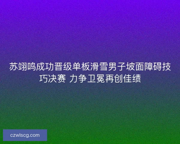 苏翊鸣成功晋级单板滑雪男子坡面障碍技巧决赛 力争卫冕再创佳绩